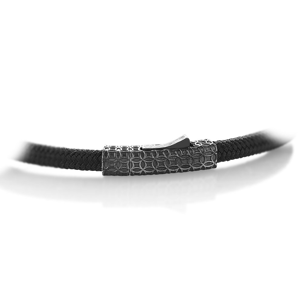 Green Knitted Cord Bracelet in Silver w/ Black Cz