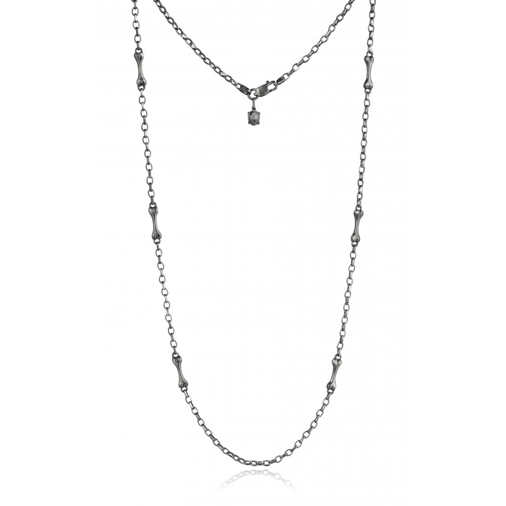 Oxidised Silver Bone & Chain Necklace
