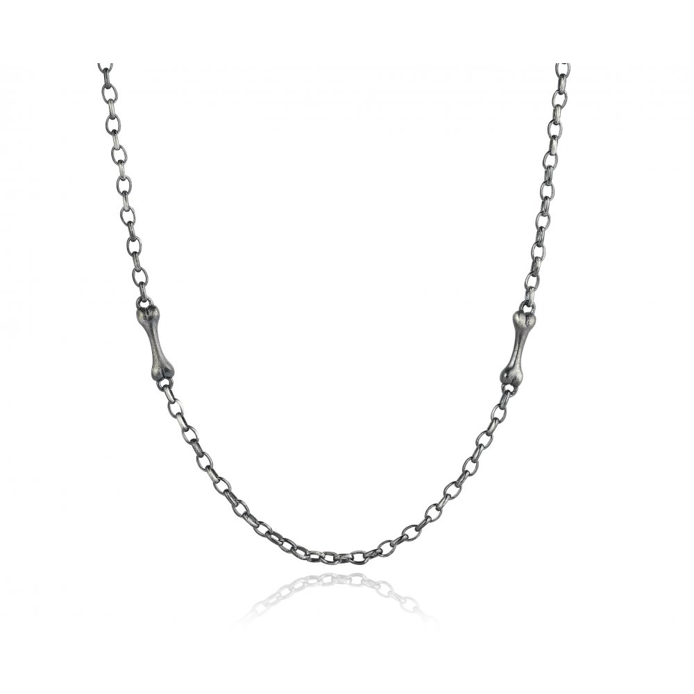 Oxidised Silver Bone & Chain Necklace