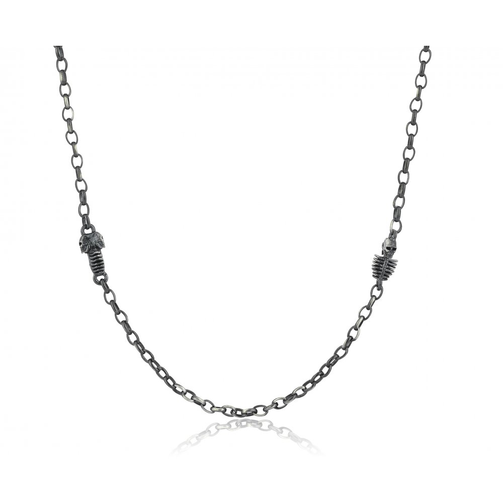 Oxidised Sİlver Skulls & Chain Necklace