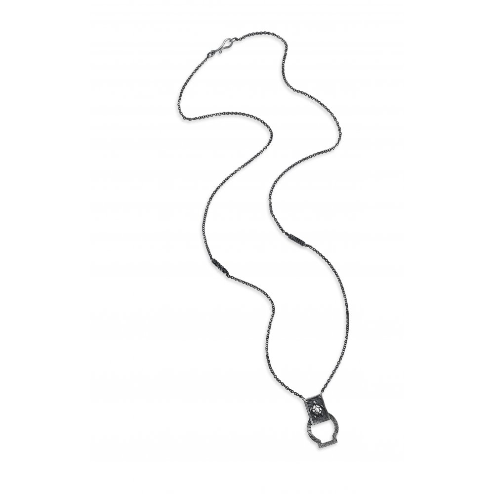 Oxidised Silver Glass Holder Chain Necklace