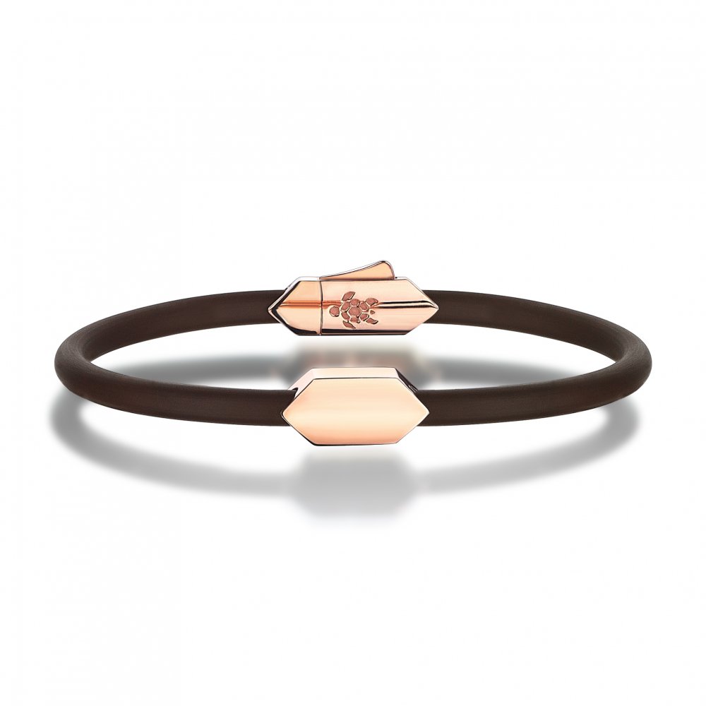 Silver Mono Hectagon Brown Rubber Bracelet in Rose, 4mm