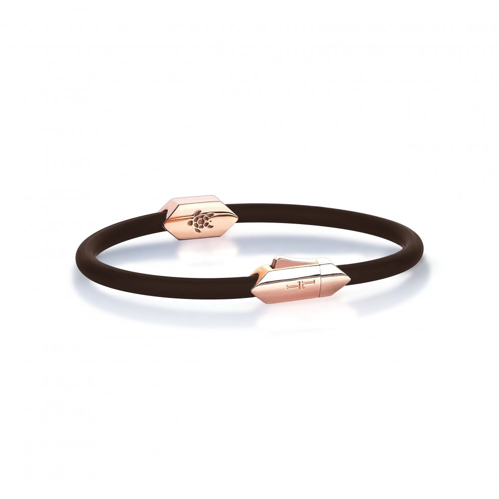 Mono Framed Hectagon Brown Rubber Bracelet in Rose, 4mm