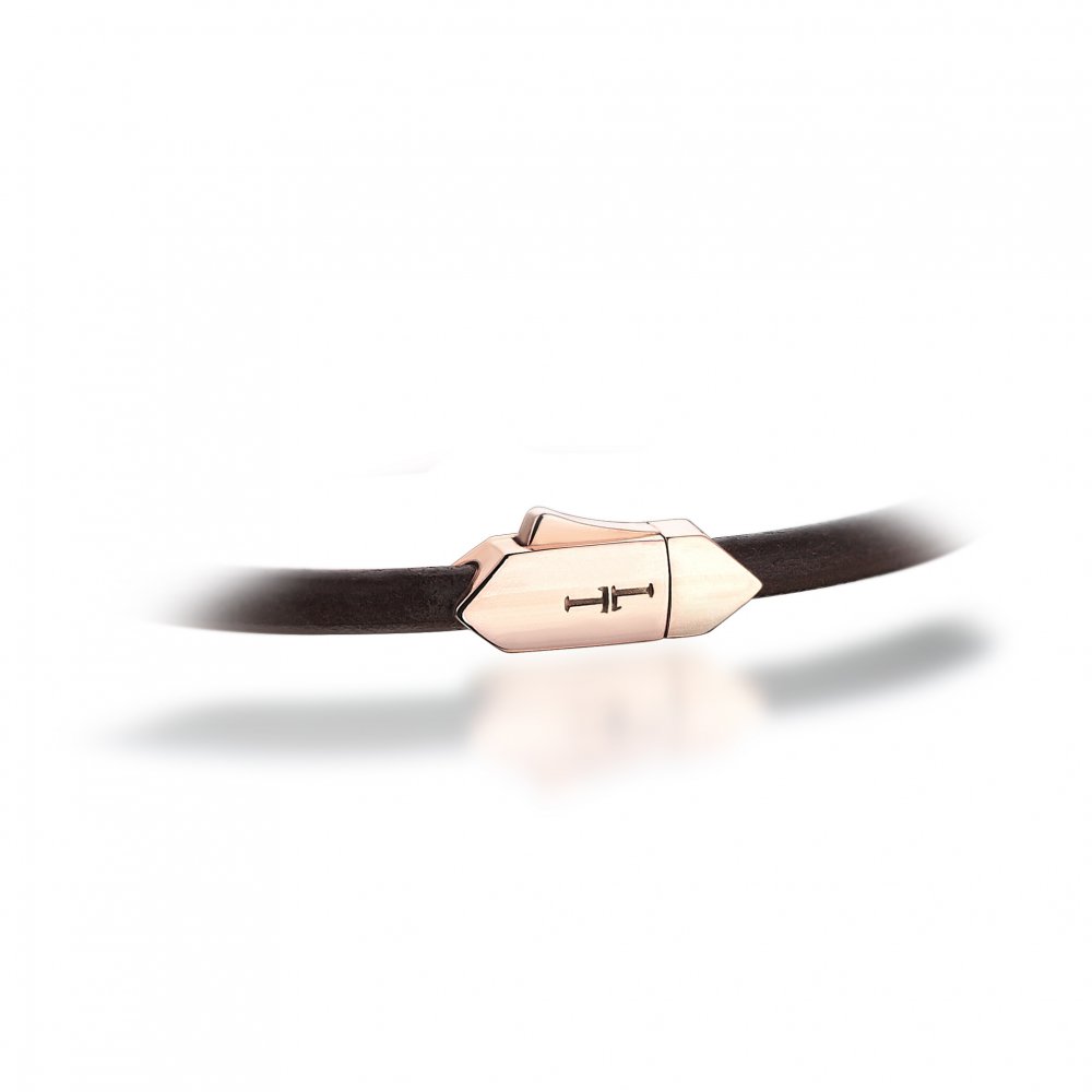 Silver Triple Hectagon Natural Leather Bracelet in Rose, 4mm