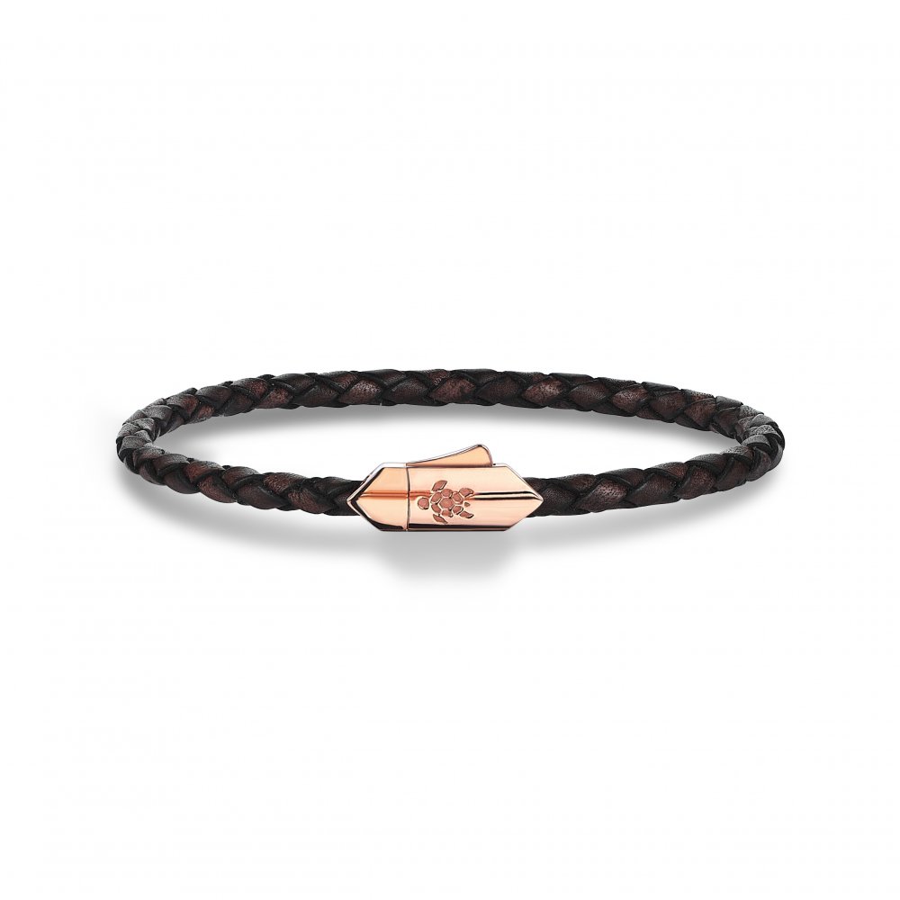 Silver Hectagon Lock Calf Leather Bracelet in Rose, 4mm