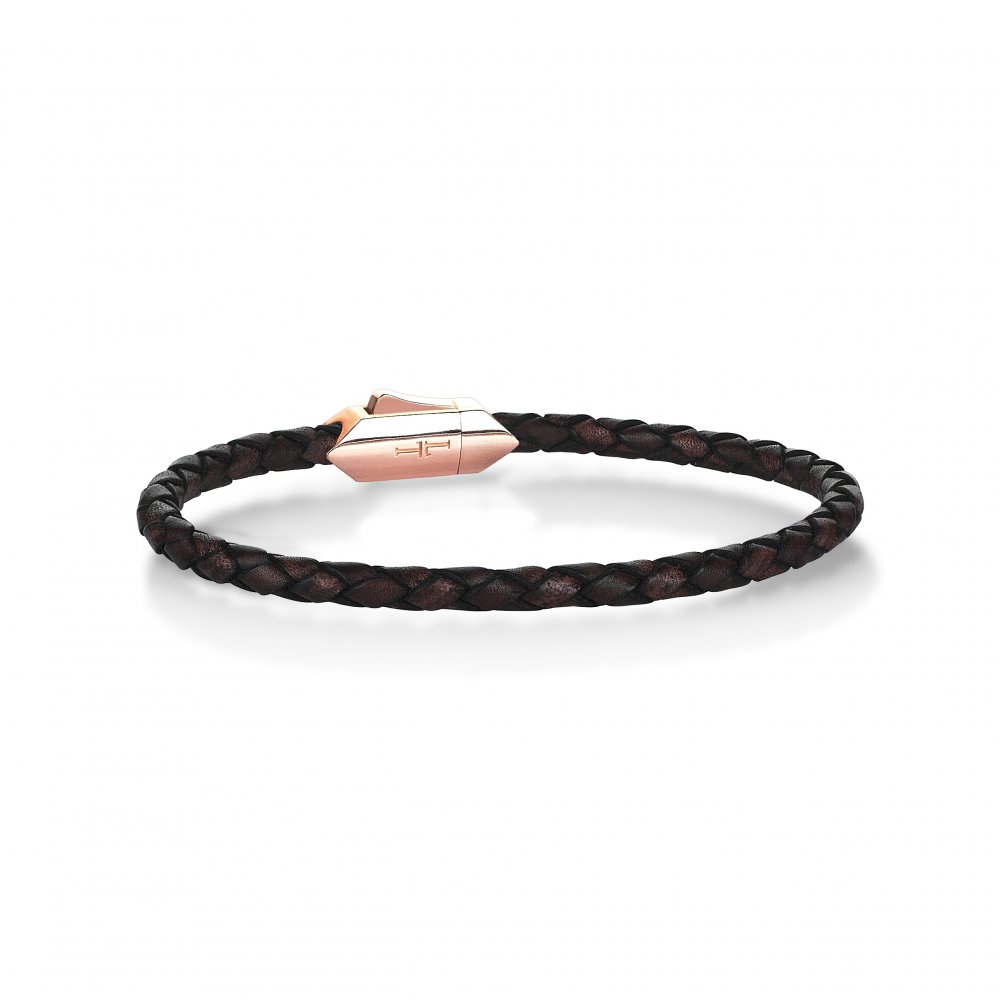 Silver Hectagon Lock Calf Leather Bracelet in Rose, 4mm